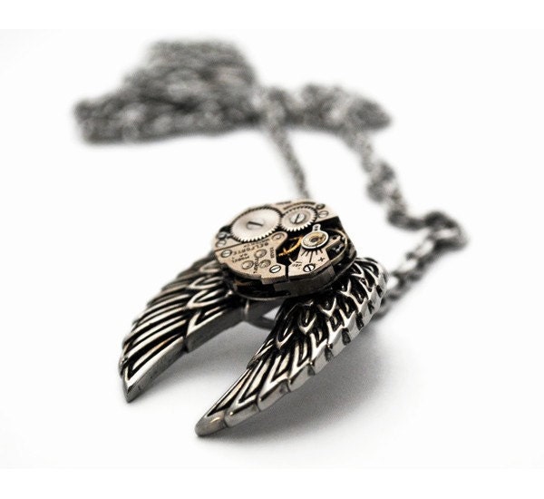 Steampunk Angel Wings Necklace Archangel Wings of Dusk From JustUsPunks
