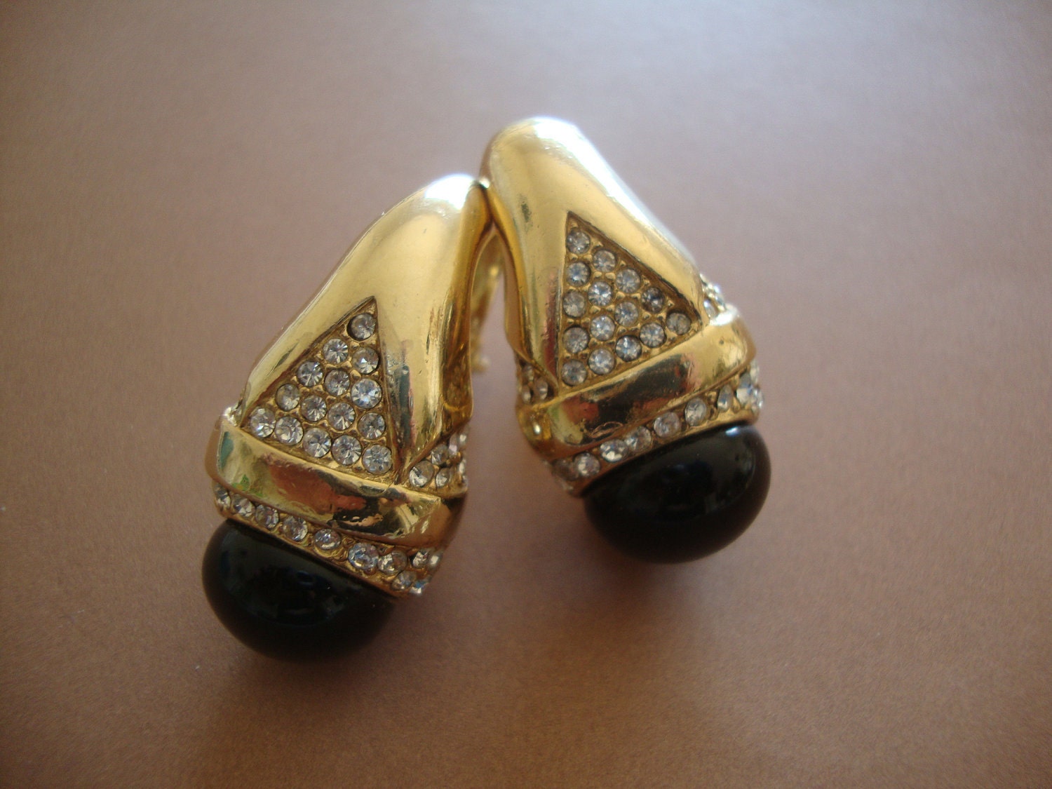 VINTAGE CINER EARRINGS LUXE BLACK ENAMEL & RHINESTONE CLIP EARRINGS eBay