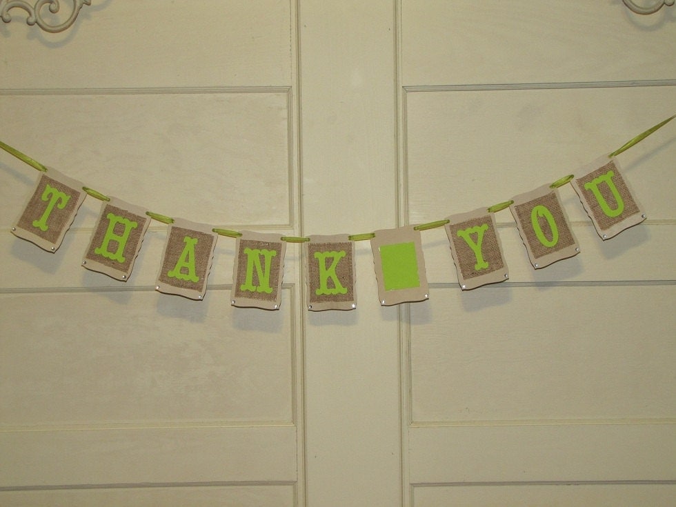 Thank You Banner Bunting Burlap Lime Green Wedding Photo Props Garland