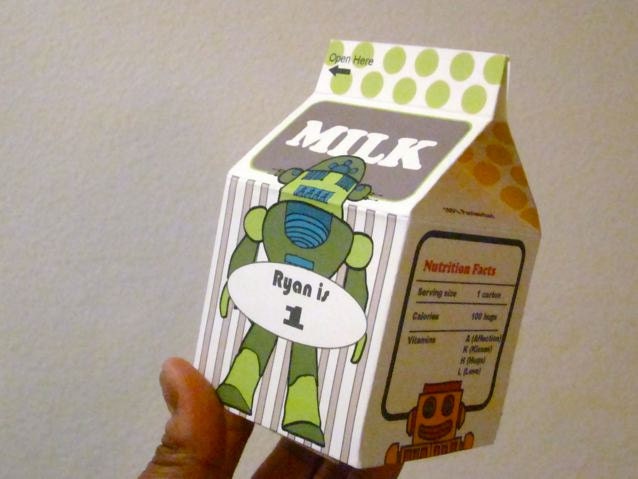 Milk carton Robots Printable file Original art Favor box Party box