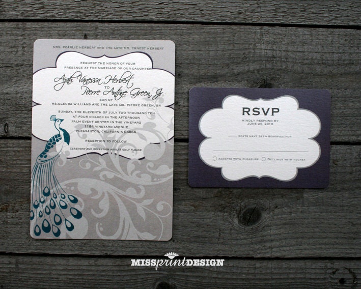 Peacock Glamour WEDDING INVITATION From missprintdesign