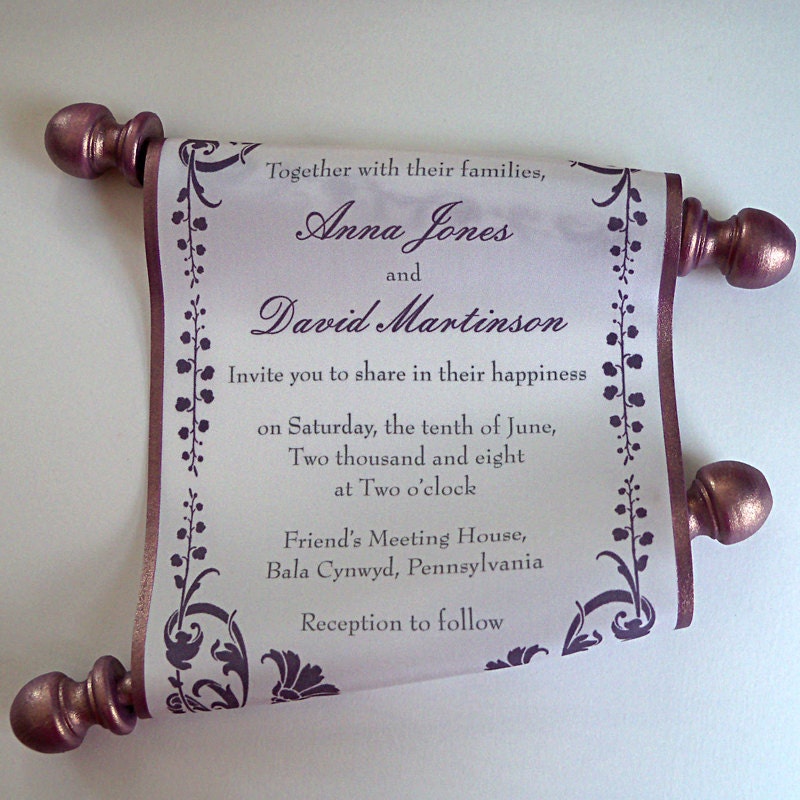 Damask design silk fabric scroll wedding invitation From ArtfulBeginnings