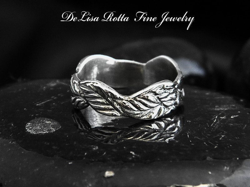 Recycled Silver Leaf Ring Fairy Wedding Band From DeLisaRottaJewelry