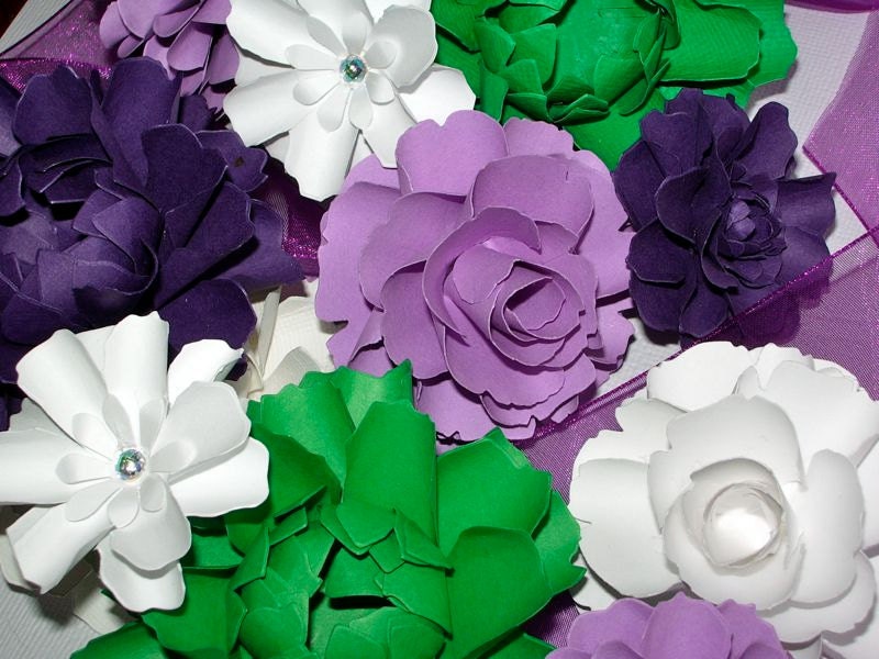 Kelly Green and Plum Centerpiece Handmade Paper Flowers Made to Order
