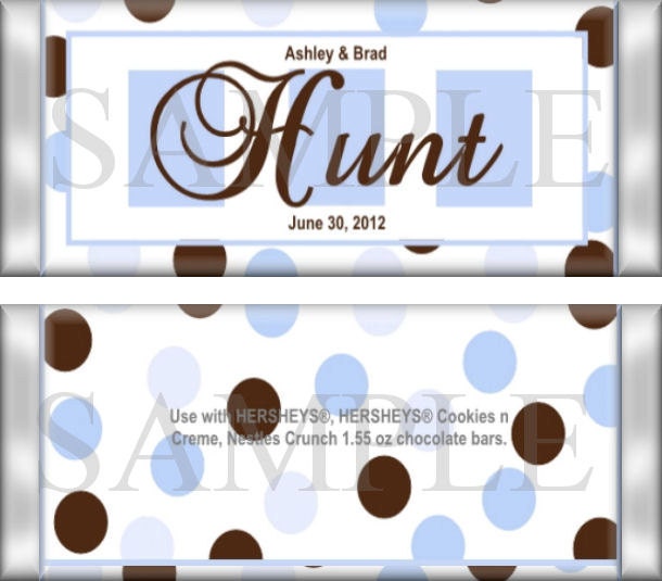 Blue and Brown Dots Wedding and Bridal Shower Favors Candy Wrappers