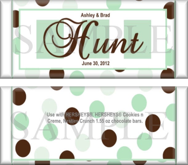 Sage Green and Brown Dots Wedding and Bridal Shower Favors Candy Wrappers 