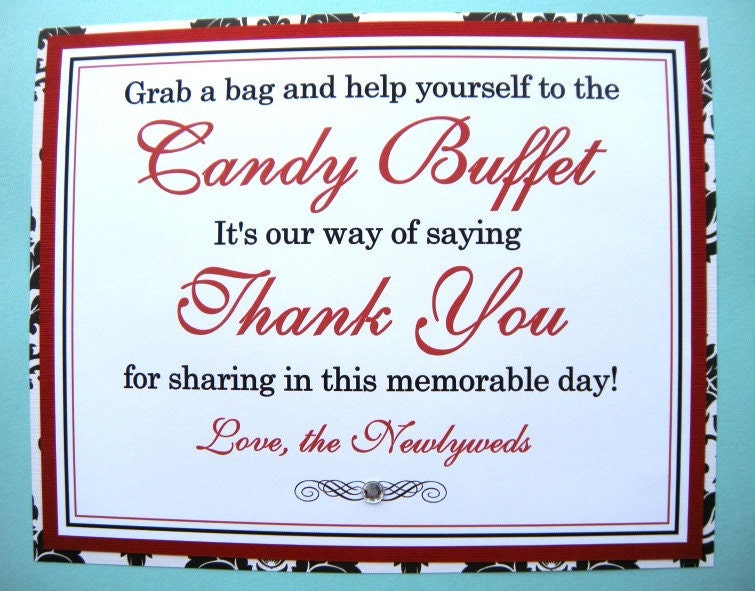 8x10 Flat Wedding Candy Buffet Sign in Black and White Damask and Red 