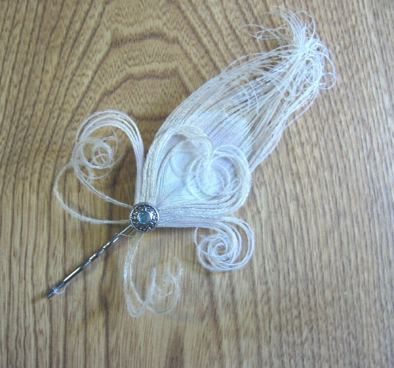 Ivory Peacock Feather Hair Pin for Wedding or Prom