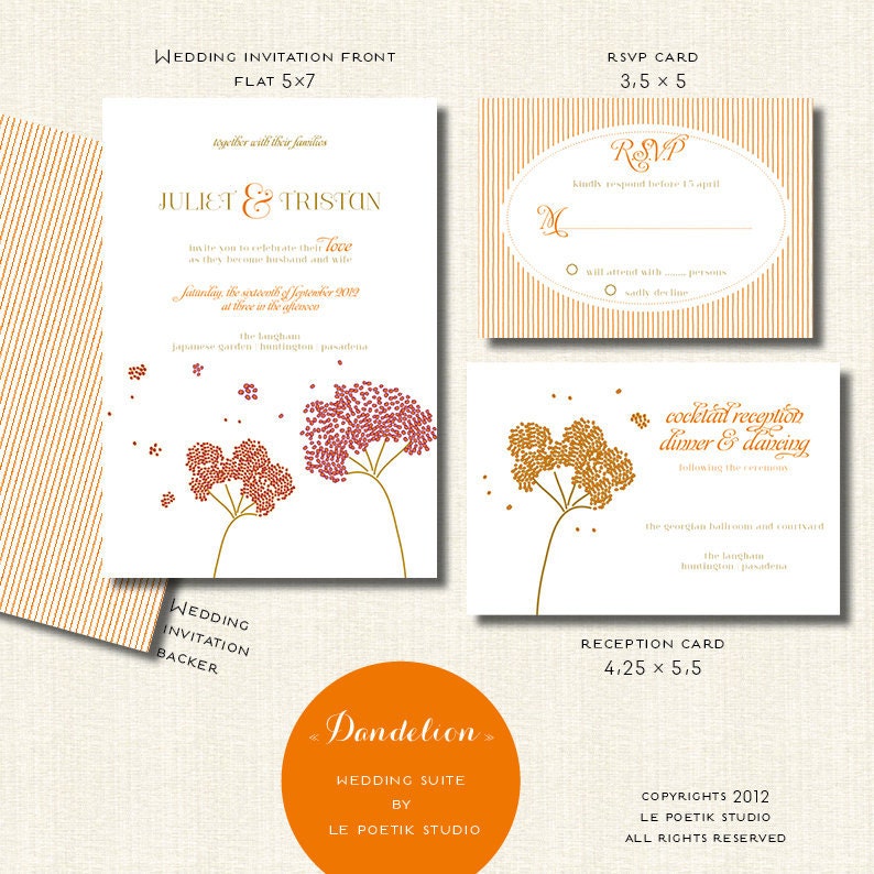 printable DIY wedding invitation suite Dandelion