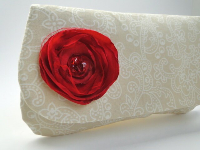 Clutch Bridesmaids gifts taupe cream wedding red ruby From PaperFlora