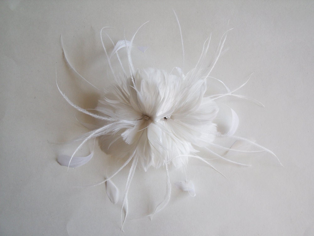 White Bridal Fascinator White Feather Flower White Feather Fascinator