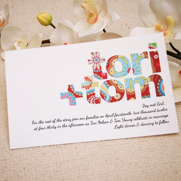 Printable Wedding Invitation RSVP Postcard Bold Modern Fabric Stencil