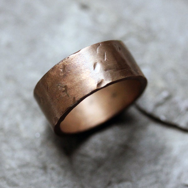 Rustic wedding ring rock texture wide band 10mm bronze wedding ring 
