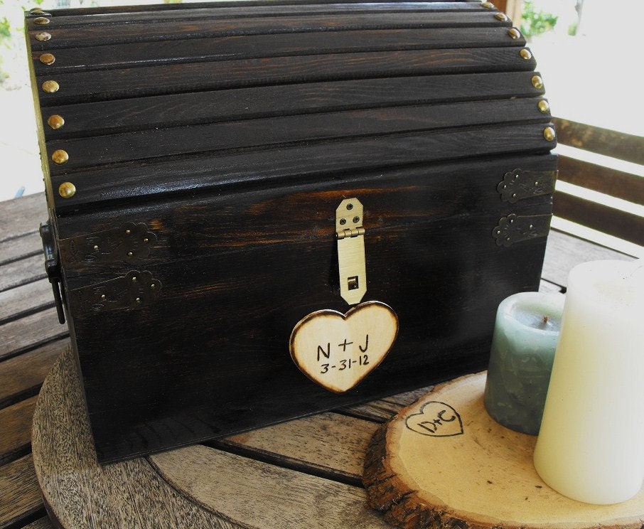 Rustic X Large Stained Custom Wedding Card Money Box With CARD SLOT LATCH