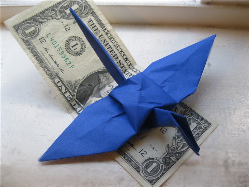 100 6 Big Dark Navy blue teal turquoise origami paper cranes wedding party 