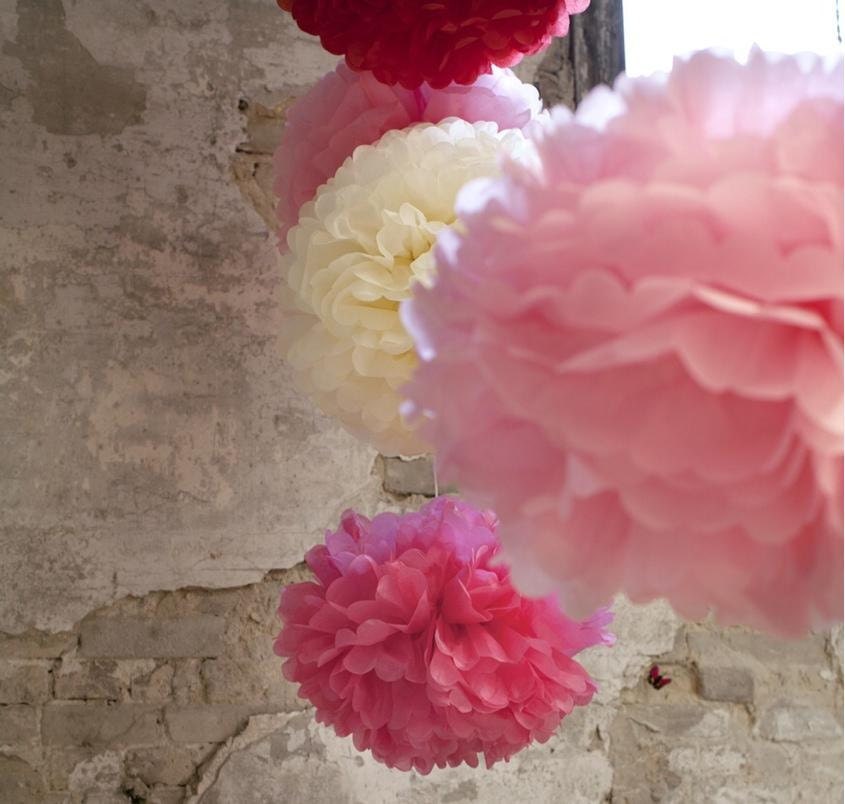 10 Tissue Paper Pom Poms vintage wedding bridal bouquet nursery 