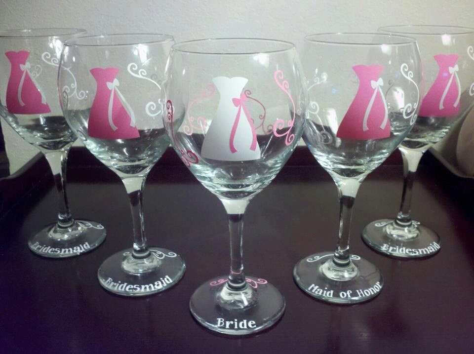 Bachelorette Bridesmaids gift wine glasses 5 personalized monogram dress