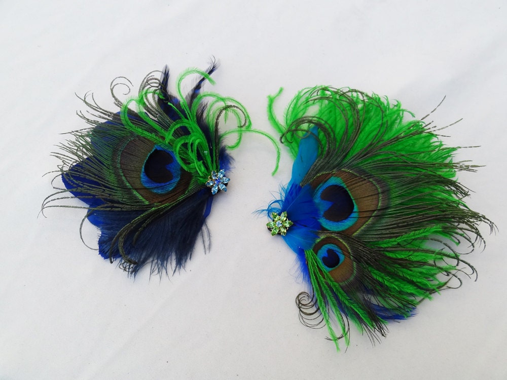 Weddings Peacock Feather Fascinator Set OF 2 Any Color custom