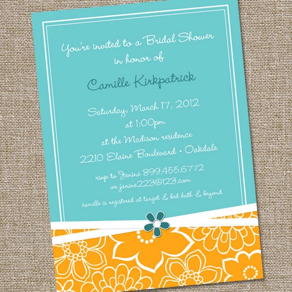 Tangerine and Turquoise Bridal Shower Invitation From partymonkey