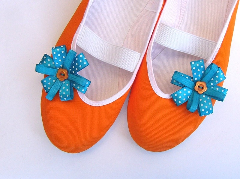 Tangerine sky spring summer orange bright blue turquoise ballet flats shoes 