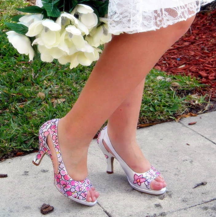 Wedding Shoes Pink Orchids crystals peep toe platforms From norakaren