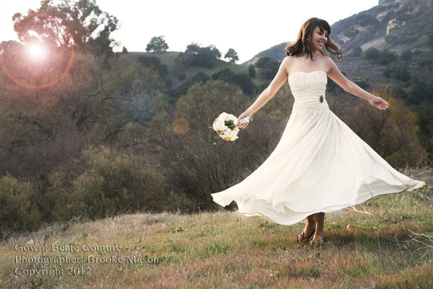 Timeless silk georgette strapless ivory grecian style wedding dress