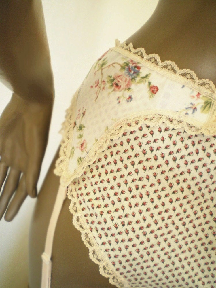 Shabby Rose Garter Belt Pretty Pastel Cotton Handmade Bridal Lingerie
