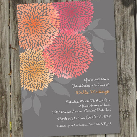 Beautiful Pink and Orange Dahlias Bridal Shower Invitation