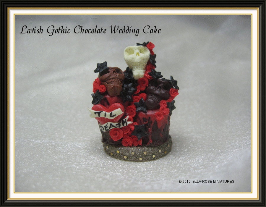 SALE Lavish Gothic Chocolate Wedding Cake handcrafted by EllaRose 