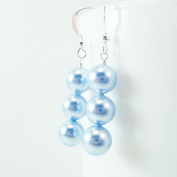 Light blue pearl earrings ARISTOCRAT Wedding Bridesmaid Swarovski Pearls on