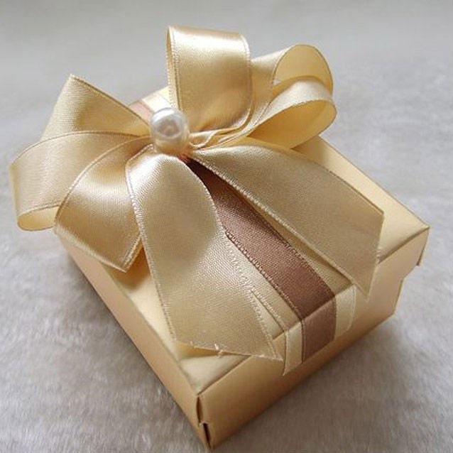 Wedding Favor Boxes in Gold and Brown with Pearl Qty 150