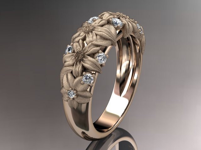 14kt rose gold diamond floral wedding ringengagement ring ADLR98