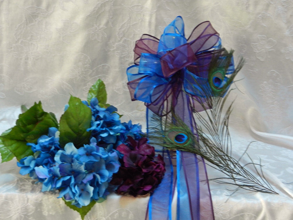 Royal blue and Eggplant purple Wedding Pew Bows set of 12 colors can be 
