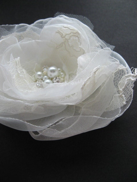 Wedding headpiece bridal Ivory hair flower Hairclip organza flower 