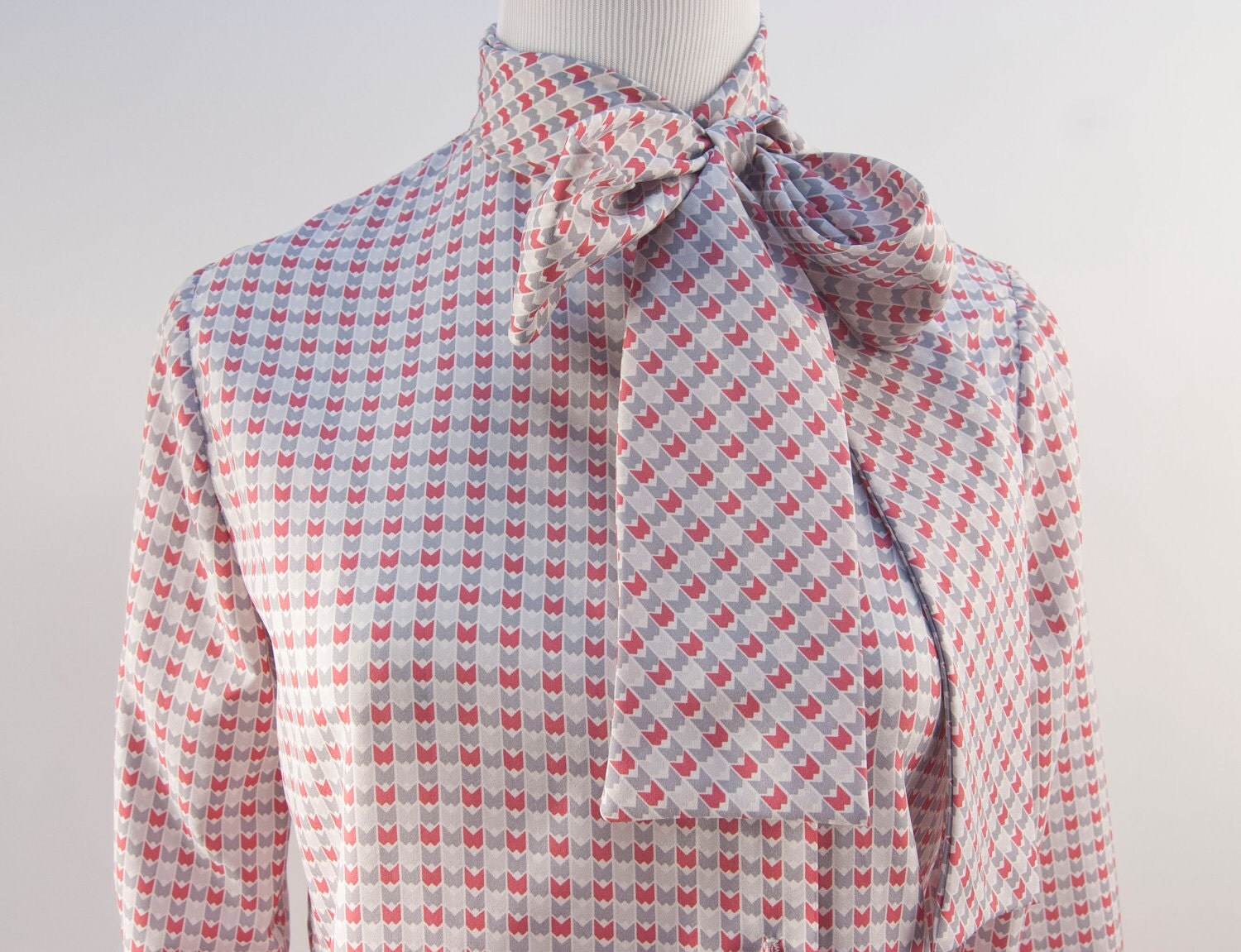 Abstract print pussy bow blouse