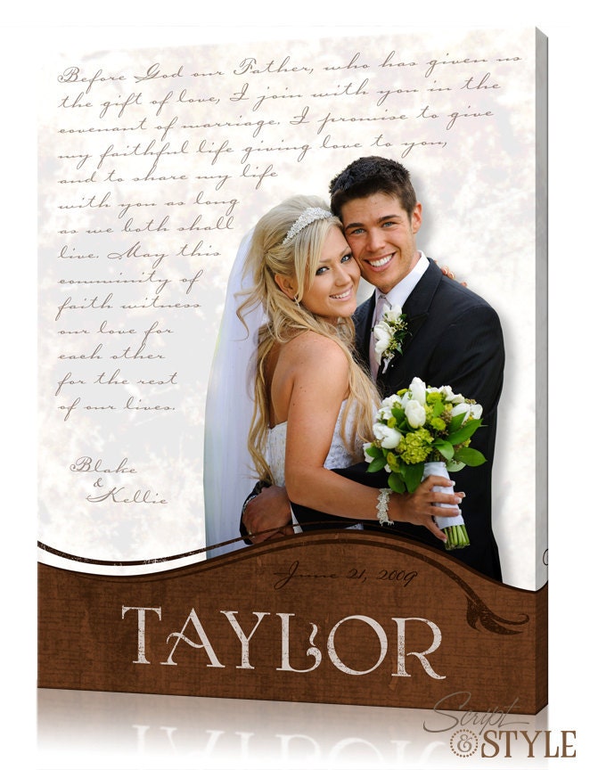 Personalized Wedding Photo Canvas Wall Art includes Family Name Wedding
