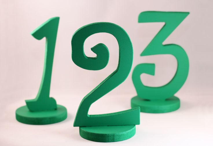 Kelly Green Table Numbers in Funky Beach Lettering for Wedding Reception 