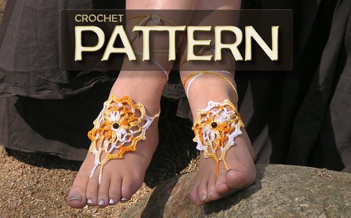 BAREFOOT SANDALS Crochet pdf PATTERN Beach Wedding Nude Shoes Hippie 