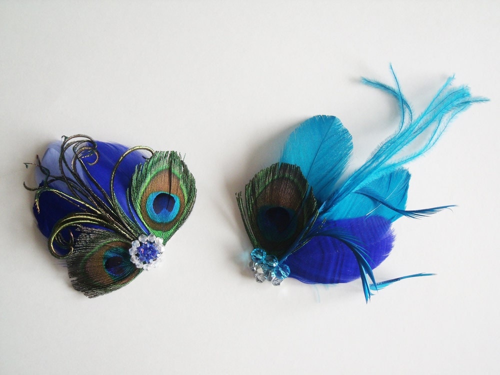 Teal and Navy Blue Peacock Feather Fascintor Set