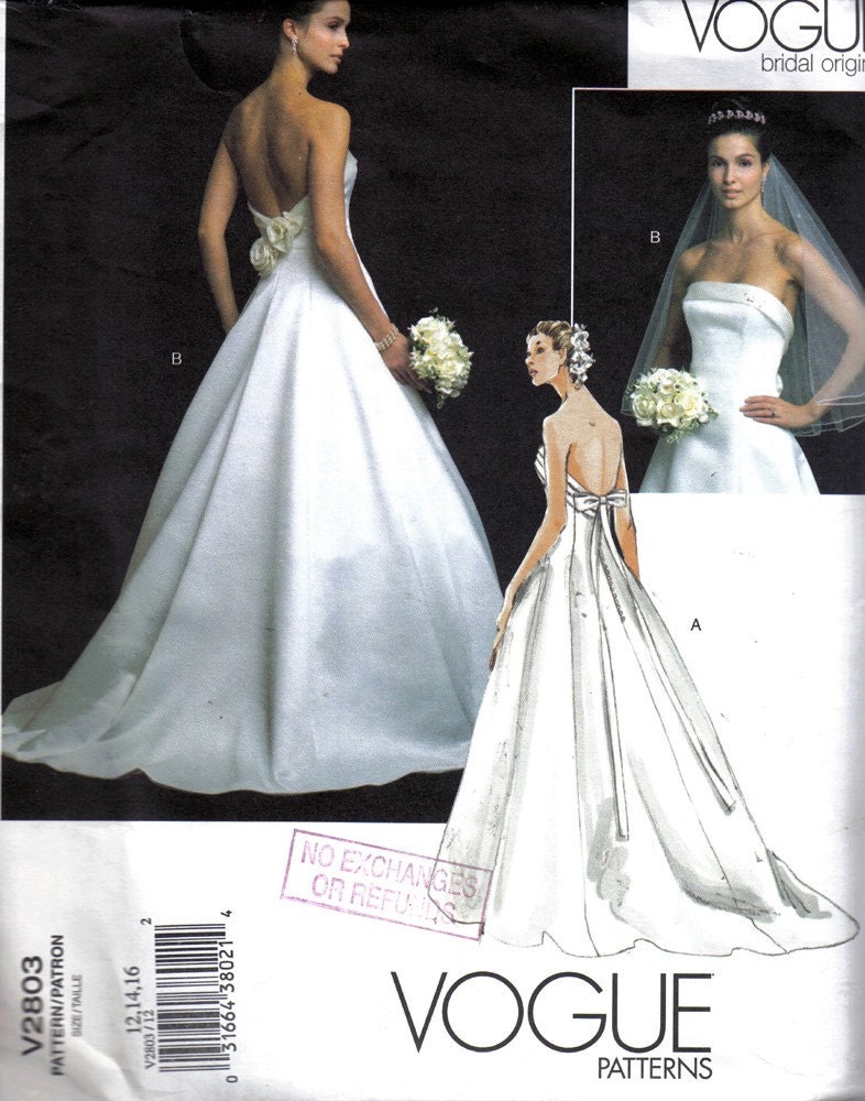 Vogue V2803 Sewing Pattern Bridal Original Wedding Gown Dress Size 121416
