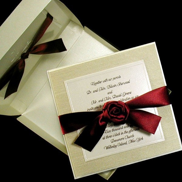 100 Boxed Couture Wedding Invitations Ivory Shantung Fabric Layer and 