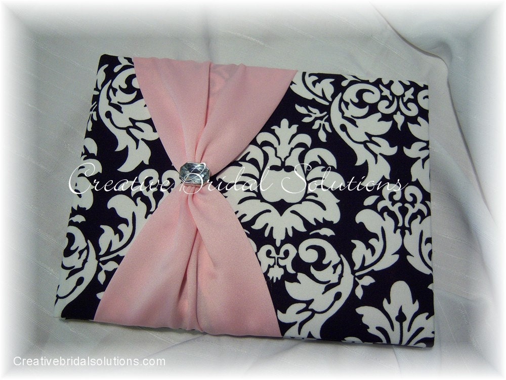 Black and White with Pink Damask Wedding Guest Book From CreativeBridal
