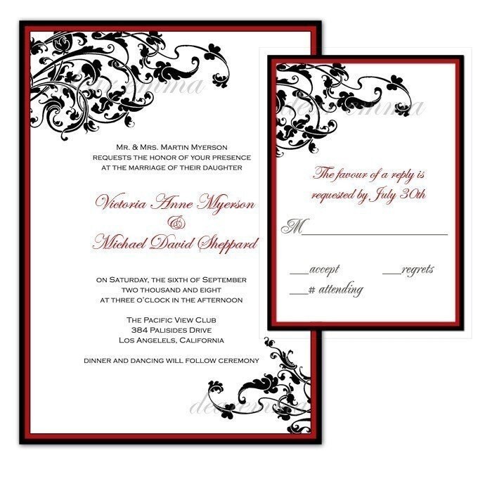 Red white and black wedding invitation
