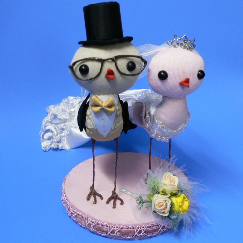 Wedding birds cake topper pink and champagne From cornflakegirl