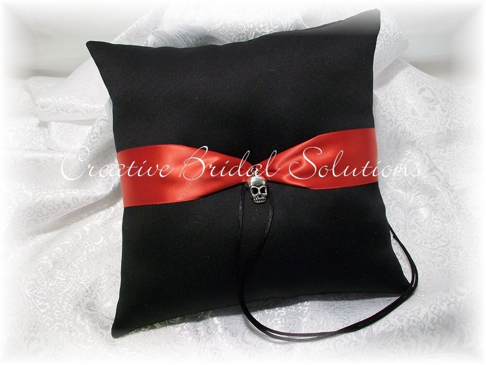 Black and Red Gothic Wedding Ring Pillow The Romona