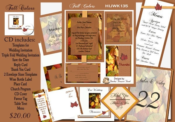Delux Fall Colors Wedding Invitation Kit on CD