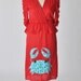 red peplum dress with crab - applique red vintage dress - upcycled clothing