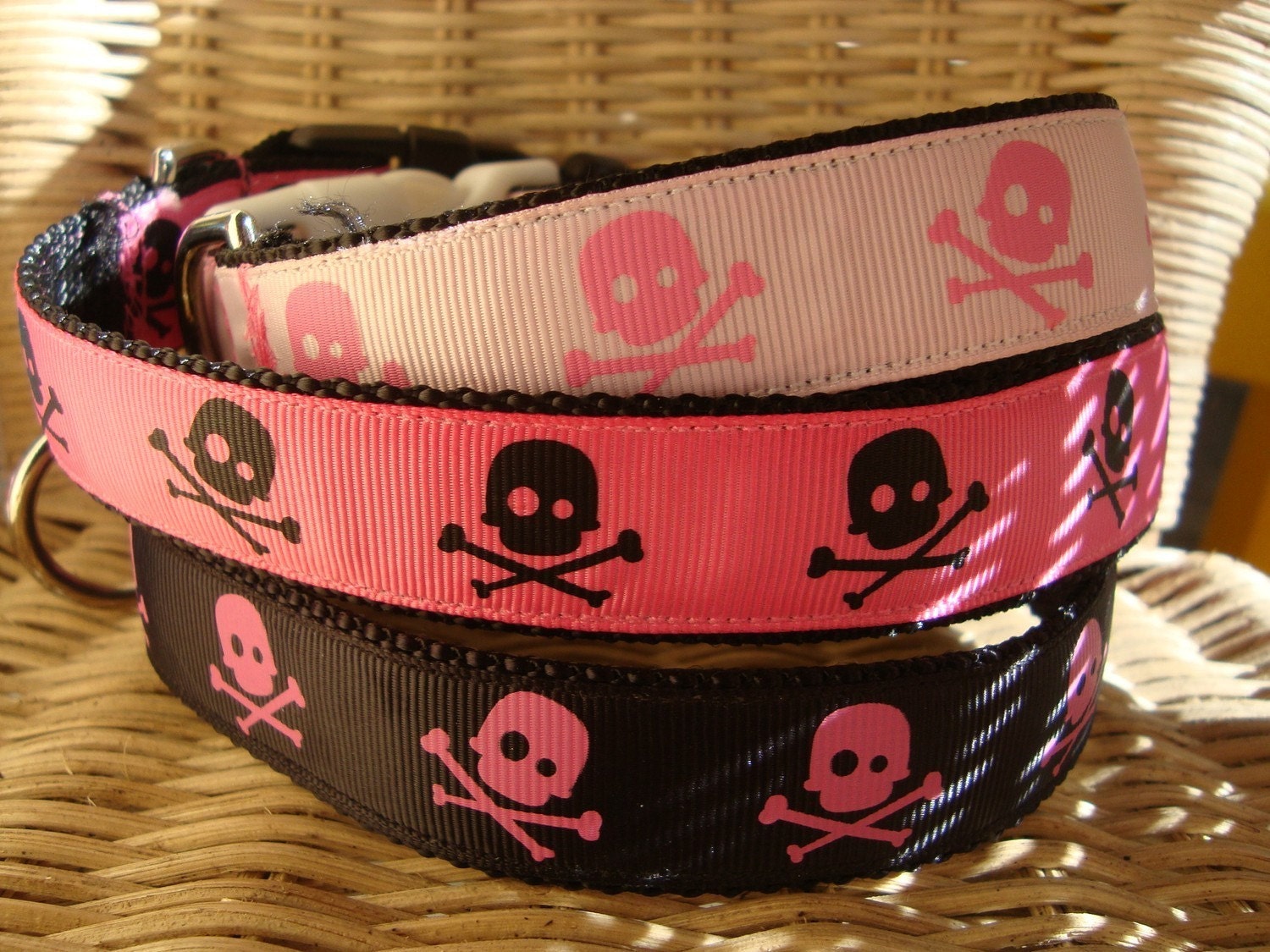 Skull Dog Collar Large Pink and Black Girl Colors
