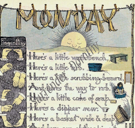 Monday Is Wash Day Children's Laundry Illustration &amp; Verse