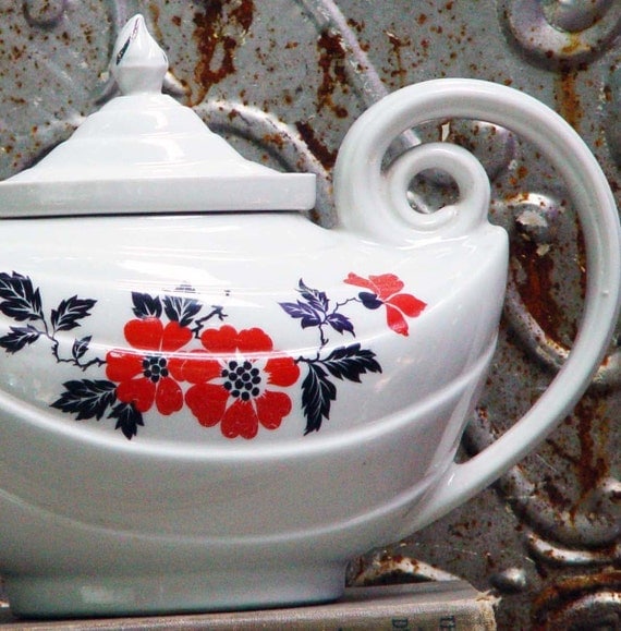 Teapot Hall's Superior China Red Poppy Radiance Aladdin